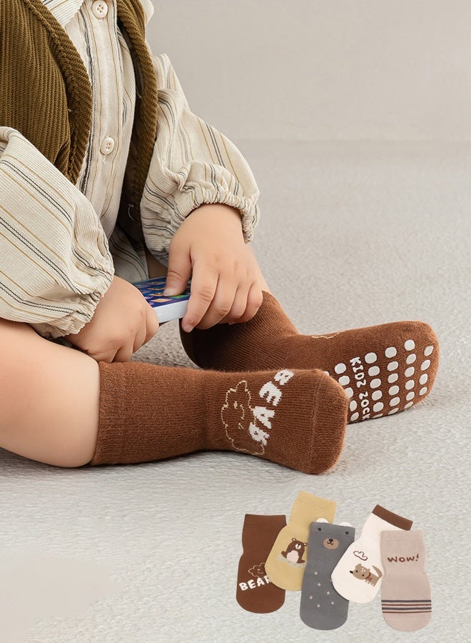 Hanayo 5 Pairs Kids Socks Girls and Boys Non-slip Floor Socks Comfortable Unisex Socks for Newborn Infant Toddlers Perfect for All Seasons(Multicolour) - Image 2